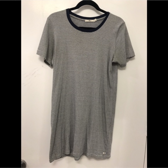 Navy Blue and White Striped Obey T-shirt Dress - Picture 1 of 5
